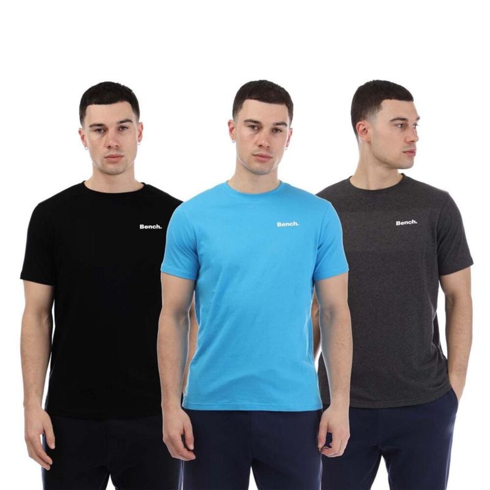 Bench Mens Logo Cotton T-Shirt (Pack of 3) / Gray/Blue/Black